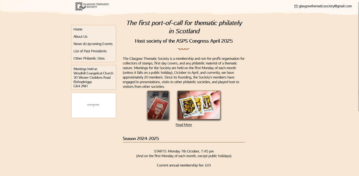 Screenshot of the Glasgow Thematic Society website, built by B&E Web.